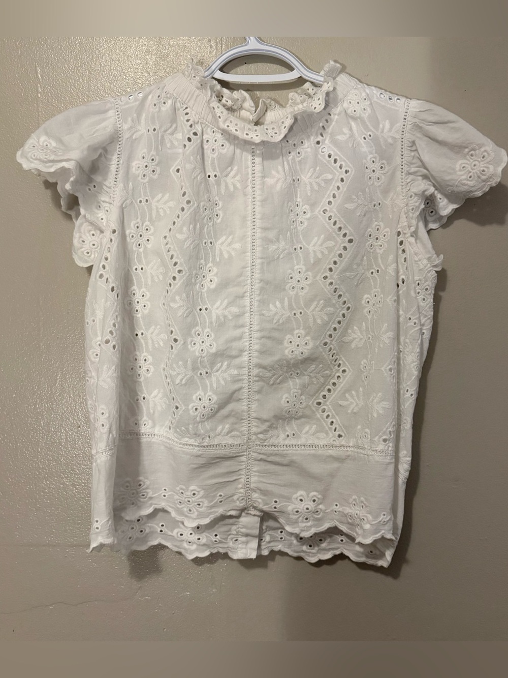Women's White Eyelet Short Sleeve Top